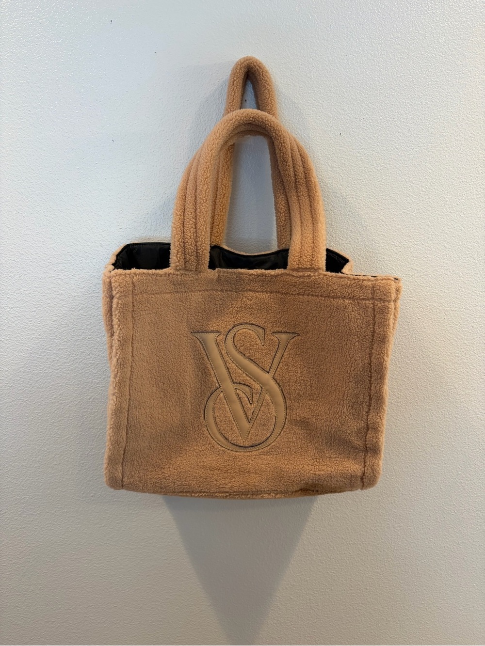 Victoria's Secret Tan Sherpa Tote with Embossed VS Logo